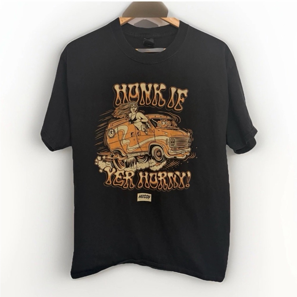 Vintage Hanes Honk If Yer Horny T Shirt Hussy Magazine Black L/XL (no Tag)